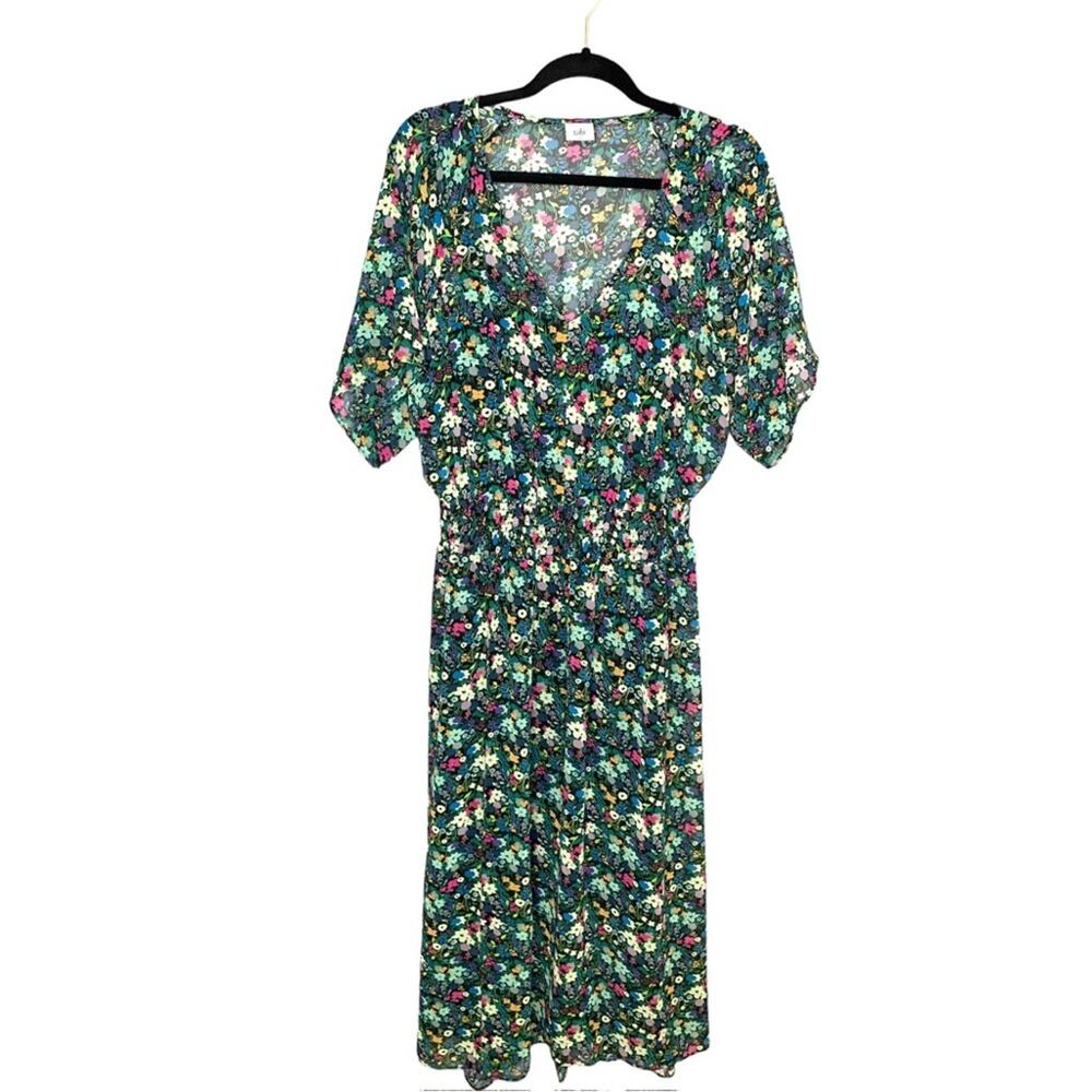 Cabi fiesta floral midi dress green with floral print women’s size medium lined